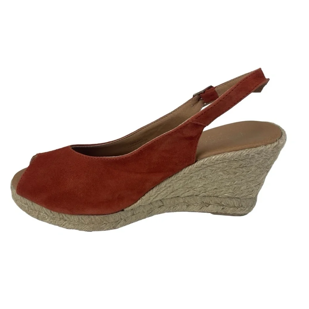 Paseart Spain Espadrilles‎ coral terracotta Suede Slingback Wedge Heel Size 38